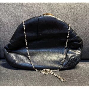 HL USA Vintage Harry Levine Black Evening Bag Purse Handbag Silver Chain Strap